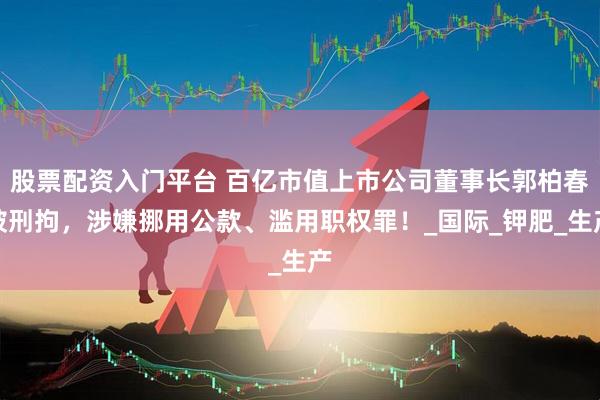 股票配资入门平台 百亿市值上市公司董事长郭柏春被刑拘，涉嫌挪用公款、滥用职权罪！_国际_钾肥_生产